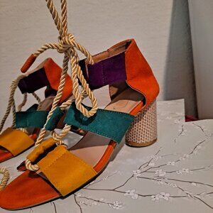 Colorful Chunky Rattan Heels - Size 7